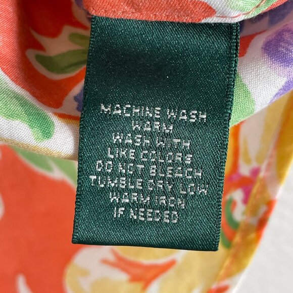 Lauren Ralph Lauren Womens Small Floral Button Up Shirt Vibrant Orange Blouse - Picture 4 of 7